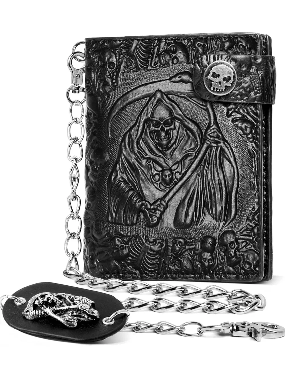 Gothic Grim Reaper Biker Wallet with Chain - Black